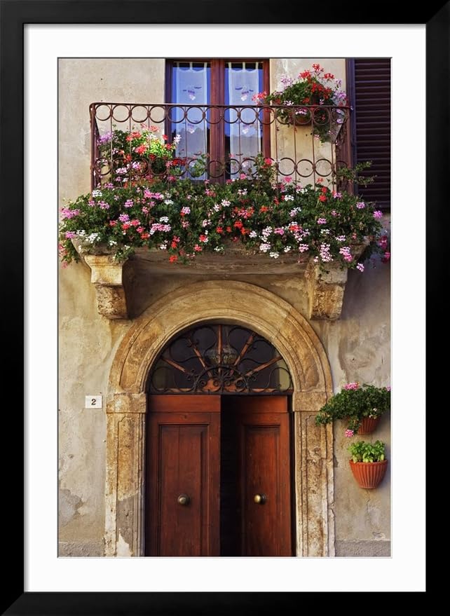 ART.COM Wall Photo Balcony Flowers and Doorway in Pienza Tuscany Italy on Black Frame by Julian Castle, 32" x 44" - Image 2