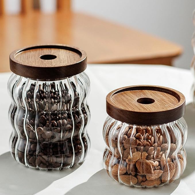 Glass Food Storage Container Jar with Airtight Seal Acacia Wood Lids Clear Glass canister Coffee,Tea,Spice Containers Sugar,Cookies,Nuts,Snack,Candy Jar - Image 8