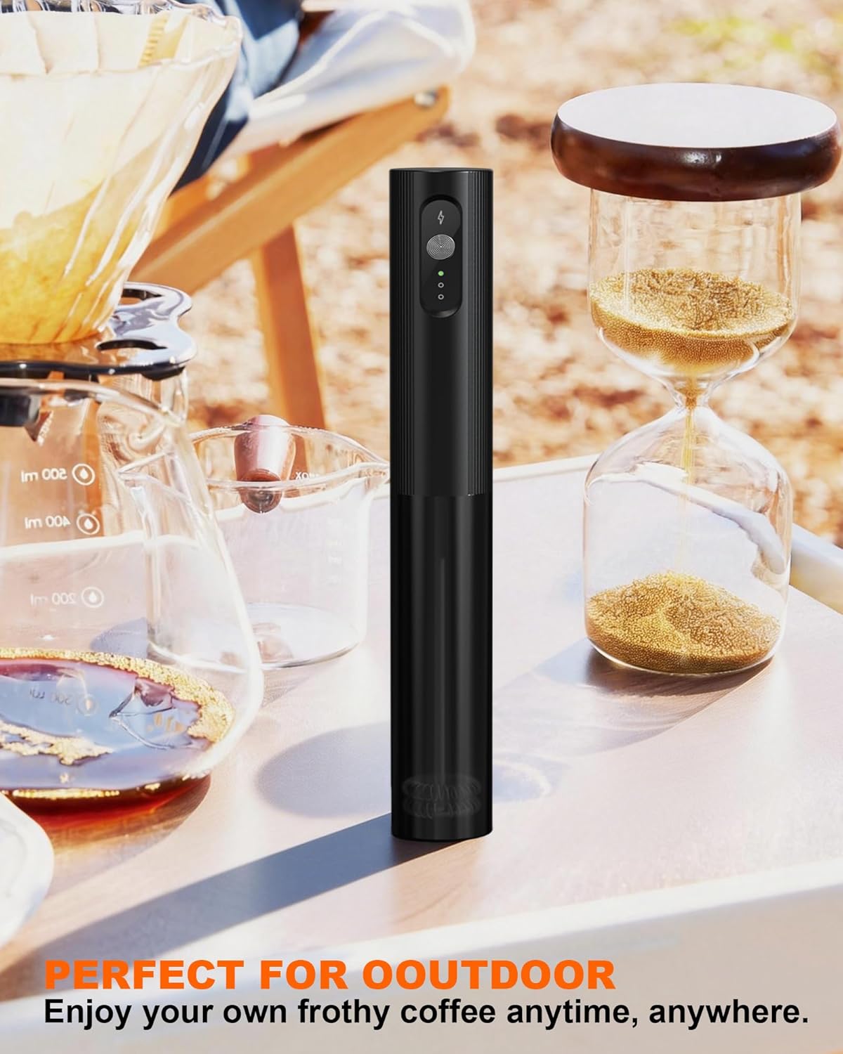 Rechargeable 3-Speed Milk Frother Wand (Black)