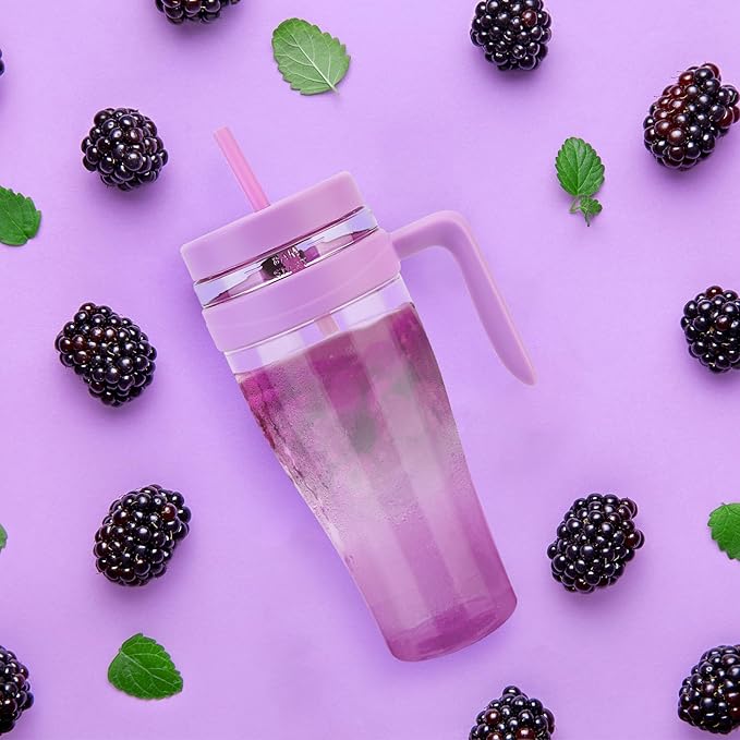 Hydraful 50 oz Tritan Plastic Tumbler with Lid and Straw and Handle - 100% Leak-Proof - Perfect for Iced Coffee, Smoothies, and Juice - Wide Mouth Reusable Water Bottle with Time Marker