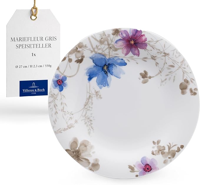Villeroy & Boch Mariefleur Gris Basic Dinner Plate, 27 cm, Premium Porcelain, White/Multicoloured by Unknown