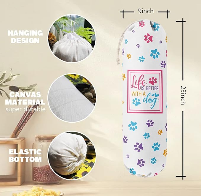 Funny Life Is Better With A Dog, Grocery Bags Holder Organizer For Shopping Bags, Wall Mount Plastic Bags Storage Container Dispensers, Gift For The Preferred Family And Friends - Image 2