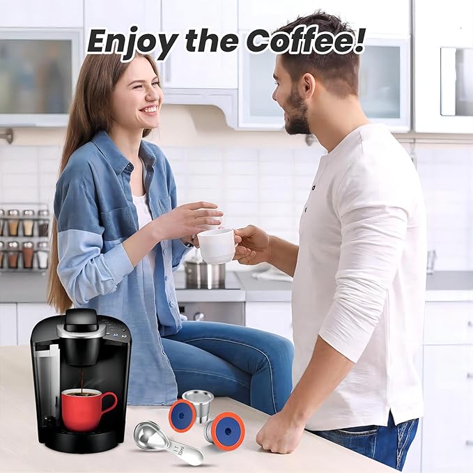Stainless Steel Reusable K Cups for Keuring 2.0& 1.0, Reusable Coffee Pods for Keuring Coffee Maker,2 Pack K Cups with 1 Pack Scoop, Permanent Filters （2Pack)