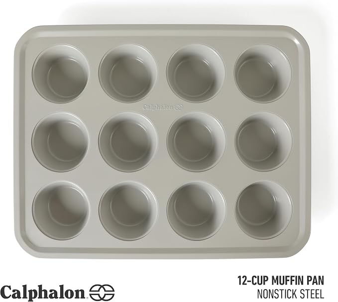 Calphalon Legacy 12 Cup Nonstick PFA Free Cupcake Muffin Pan Baking Pan in Taupe, Heavy Gauge Steel Bakeware for Even Heating, Oven Safe Muffin Tray for Cupcakes - Image 2