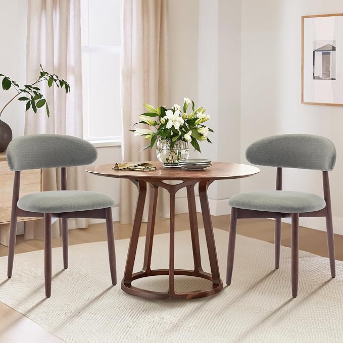COLAMY Wooden Dining Room Chairs Set of 2, Modern Upholstered Fabric Dining Chairs, Farmhouse Kitchen Side Chair with Foot Pegs, Green by COLAMYHOME