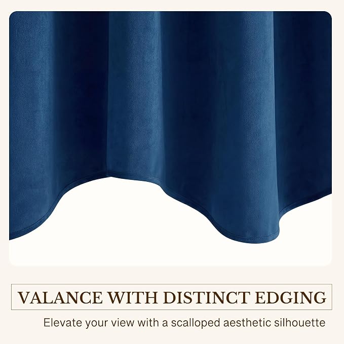 Blue Scalloped Window Valance 52x18 Inch 1 Panel | Premium Kitchen Velvet Window Treatments, Decorative Wavy Short Drapes for Bathroom, Over Sink RV, Rod Pocket - Image 5