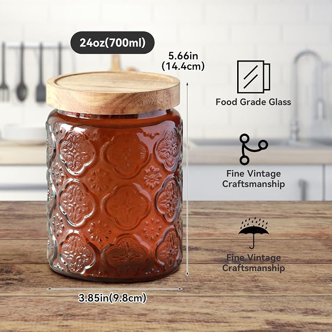 Comeon Vintage Glass Jar With Lid, Cookie Candy Jar, Food Storage Container | Vintage Design With Lid, Suitable For Kitchen And Office, Multi-Purpose Storage Jar - Image 2