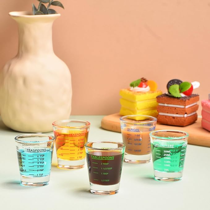 Shot Glass Measuring Cup，Espresso Shot Glass 26-Incremental Measurement 6 Tsp, 30ml, 1oz, 2 Tbs, Kitchen Tools，Bar Bartender Accessories, Jigger for Bartending (2 Pack-Blue)