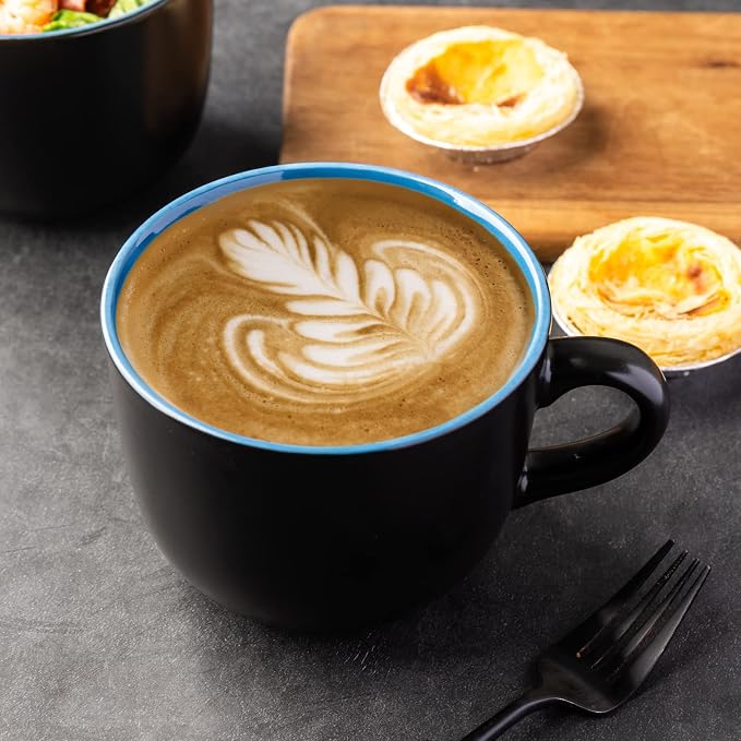 GBhome Jumbo Soup Mugs with Handles, 24 Oz Large Coffee Mugs Set of 4, Ceramic Soup bowls for Soup Cereal Snacks Salad Noodles Cups, Microwave safe - Matte Black, Colorful Inside - Image 3