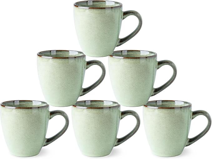 GBHOME Ceramic Coffee Mugs Set of 6, 12oz Stoneware Coffee Mugs Set For Dad Mom Women MEN, Light Weight Coffee Cups for Latte/Tea/Beer/Hot Cocoa, Dishwasher & Microwave Safe, Pastel Green by GBhome