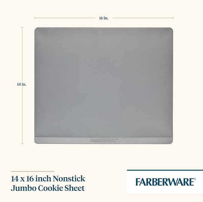 Farberware GOLDEN BAKE Nonstick Jumbo Cookie Sheet, Flat Baking Sheet, 14-Inch x 16-Inch, Light Gray - Image 2