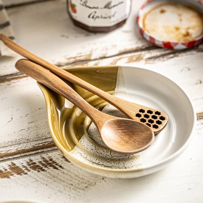 Ceramic Spoon Rest for Stove Top, Spoon Holder for Kitchen Counter | Heat-Resistant and Easy to Clean, Non-Stick | Spatula Holder for Cooking, Cute Coffee Spoon, Kitchen Decor, Gradient Brown - Image 3