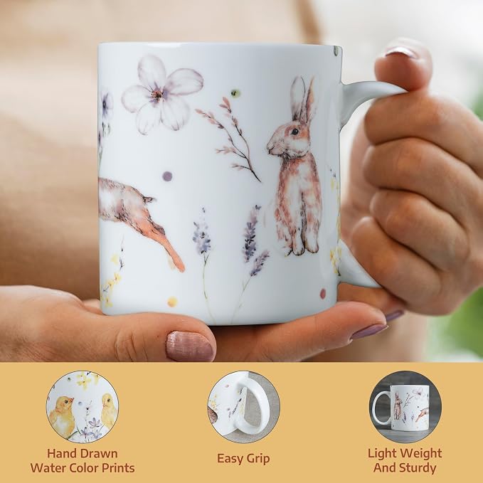 Maison d' Hermine Coffee Mug with Handles Tea Cups (15 Ounce, Pack of 1) | Fine Bone China Coffee Mugs for Hot Beverages Cappuccino Latte Home Restaurant Hotel Spring Summer -Easter Zest - Rabbits - Image 5