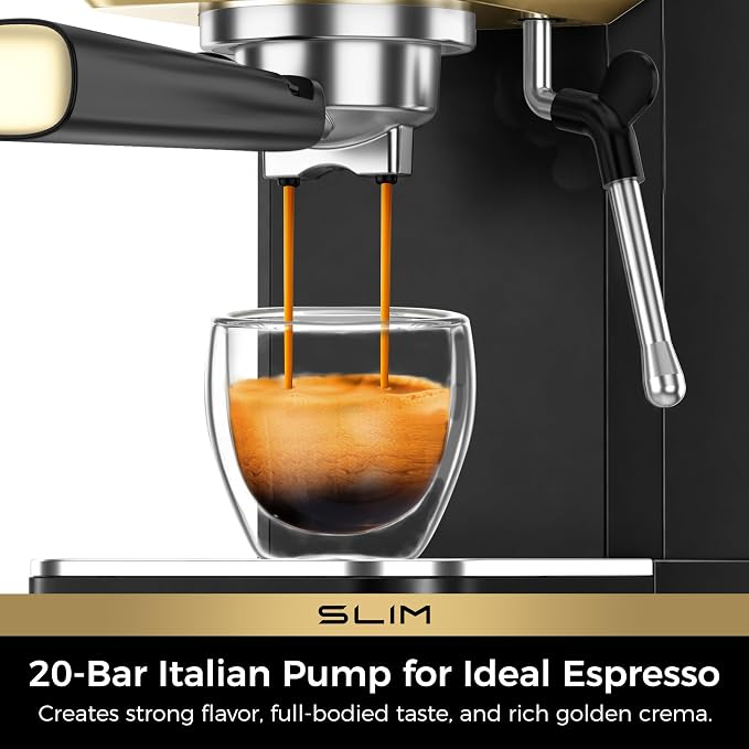 CHULUX Slim Espresso Machine with Milk Frother for Home Latte, Black & Gold | Precise Pressure Gauge, Food-Grade Materials, 20 Bar Italian Pump, Professional Temperature Control System, Stainless Steel - Image 2