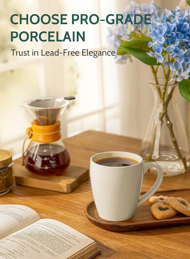 Sweese Porcelain Mugs - 16 Ounce (Top to the Rim) for Coffee, Tea, Cocoa, Set of 4, Neutral Colors - Image 3