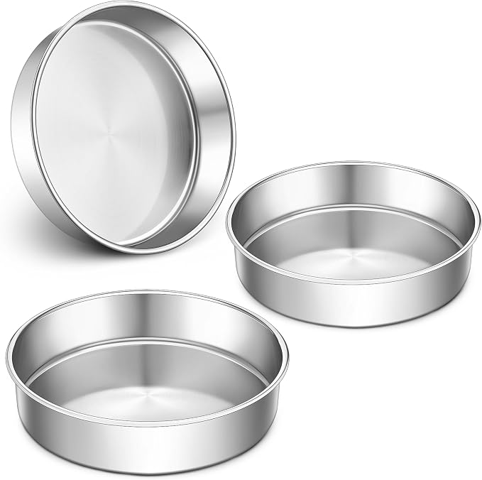 LIANYU 9 Inch Round Cake Pan Set of 3, Stainless Steel Layer Deep Cake Pan | Metal Baking Tins Mold, Perfect for Brownie Lasagna, Dishwasher & Oven Safe, Non-stick, Mirror Polish by LIANYU