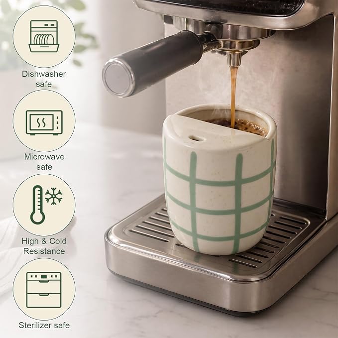 Ceramic Coffee Mug with Sip Hole 10 oz Novelty Checkered Coffee Cup Retro Hand Painted Ceramic Tea Travel Mug Cappuccino Latte Cup for Kitchen Dining Travel, Microwave & Dishwasher Safe - Image 6