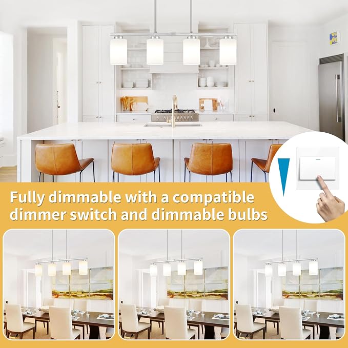 Brushed Nickel Kitchen Island Lighting Modern Dining Room Light Fixtures | 4-Light Linear Chandelier Over Table, 30'' Island Lights for Kitchen White Frosted Glass Shades, Adjustable Height - Image 7