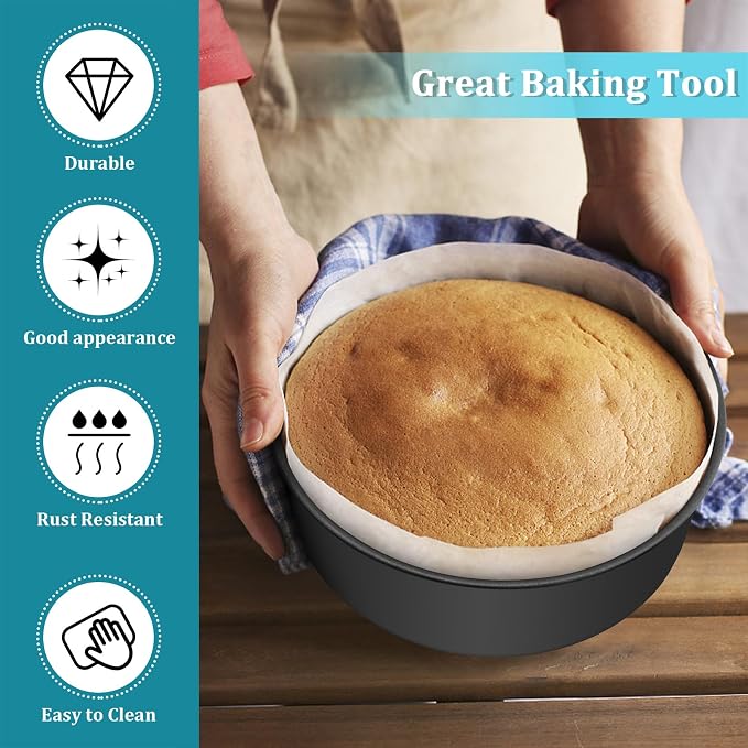 P&P CHEF 6 Inch Cake Pan Set, 4Pcs Non-stick Round Baking Cake Pans Tins | Stainless Steel Core & Nonstick Coating, Good for Baking Layer Tier Cakes for Birthday Wedding, Deep Side & One-piece Design - Image 3