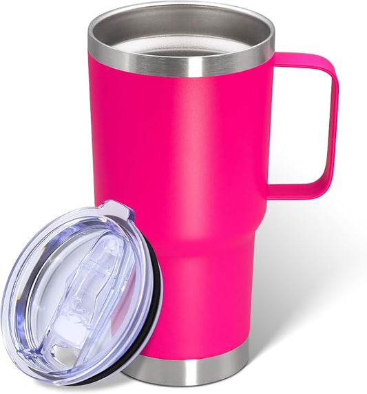 20 oz Tumbler with Handle and Lid Insulated Travel Coffee Mug Hot Pink 1P | Stainless Steel Tumbler, coffee tumbler with handle,Spill Proof Double Wall Vacuum Tumbler Cup Keep Drink Hot & Cold by ATQTQ