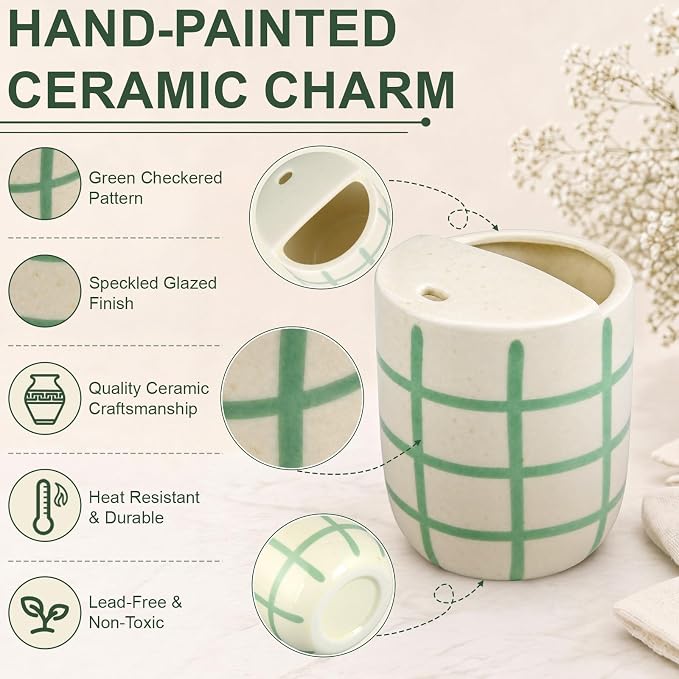 Ceramic Coffee Mug with Sip Hole 10 oz Novelty Checkered Coffee Cup Retro Hand Painted Ceramic Tea Travel Mug Cappuccino Latte Cup for Kitchen Dining Travel, Microwave & Dishwasher Safe - Image 3