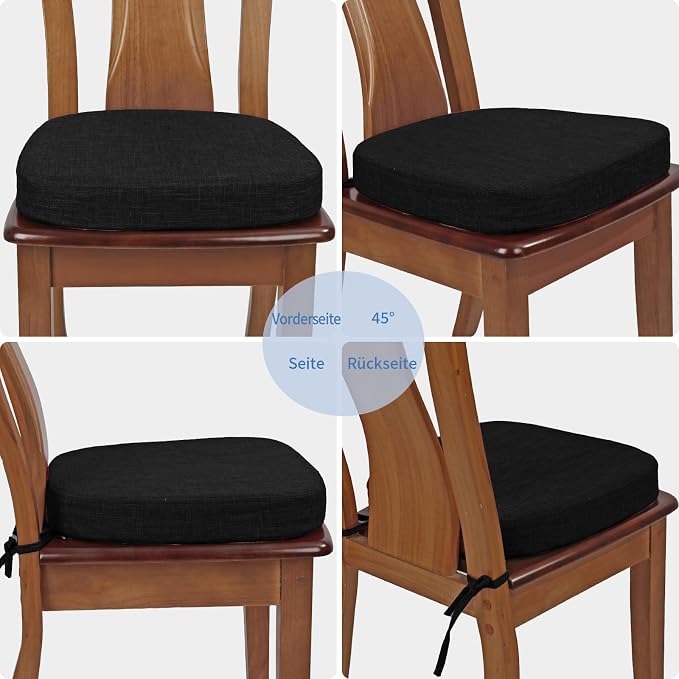 BUYUE Thickened 2.5" Friendly Woven Fabric Dining Chair Cushion, U-Shape High Density Foam Comfortable Chair Pad for Kitchen, Slip Resistant Indoor Seat Cushion (1 Piece, Black) - Image 4