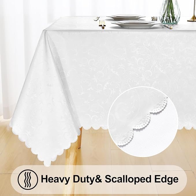Smiry Rectangle Waterproof Heavy Duty Vinyl Tablecloths, 60 x 84 Inch | Wipeable Washable Floral Embossed Table Cover for Kitchen and Dining Room, Indoor & Outdoor Use, Pearl White - Image 5
