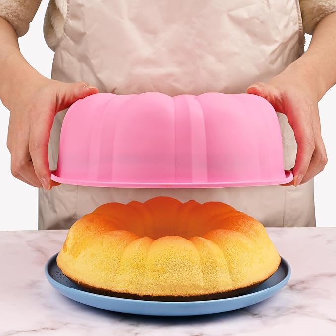 HUAKENER 10 Inch Fluted Cake Pan, 2 Pack Large Silicone Cake Molds | 12 Cups Nonstick Fluted Tube Pan, Large Size Silicone Baking Molds for Cake, Brownie, Cornbread - Image 5