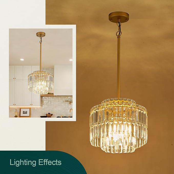 Modern 12.8“ Gold Crystal Chandelier Ceiling Light Fixtures for Dining Room Luxury Glam 4-Light Crystal Chandeliers Lighting for Bedroom Entryway Hallway Living Room Kitchen Island Foyer - Image 8