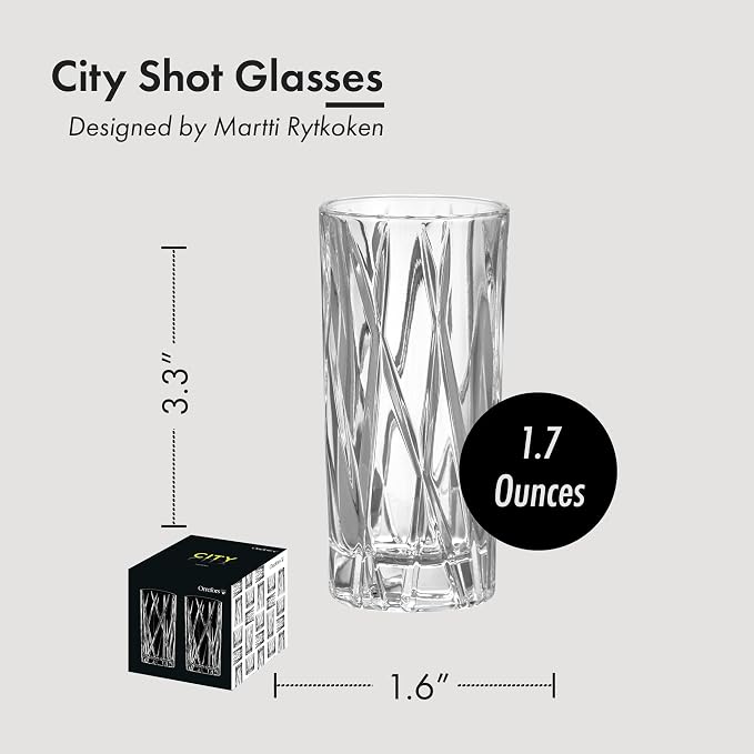 Orrefors City Shot Glasses with Heavy Base (Set of 2) - 1.7 Fl. Oz., Asymmetric Design - Crystal, Glassware for Spirits & Shots, Serving Tequila, Vodka, Whiskey, Dishwasher Safe - Image 8