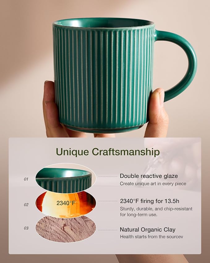 famiware Coffee Mug Set for 4, Star 12 oz Catering Mugs Cup Set with Handle for Coffee, Tea, Cocoa, Milk- Ceramic Stoneware Drinkware Set, Sage Green - Image 6
