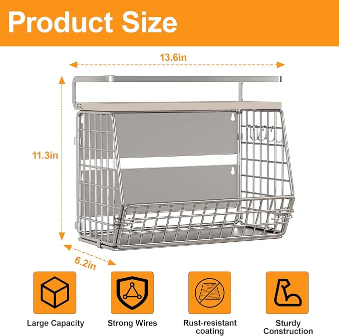 Wire Fruit Basket 2 IN 1 Magnetic & Hanging Wall Produce Basket with Spice Rack for Potato Onion Vegetable Storage for Pantry,Kitchen Countertop and Fridge Organizer - Image 7