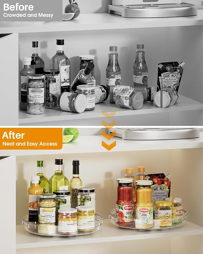 LAMU 2 Pack 10.6in Lazy Susan Organizer Turntable for Cabinet, Clear Lazy Susan for Refrigerator Rotating Organizer for Fridge, Kitchen, Pantry, Countertop, Bathroom, Medicine Cabinet Organizer - Image 7