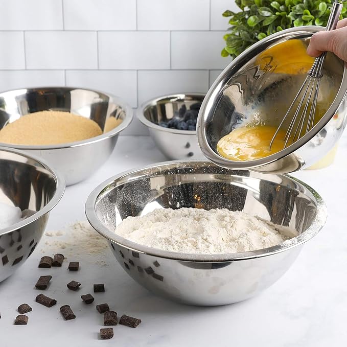 Stainless Steel 13 QT Mixing Bowl | Home & Commercial Quality | Flat Bottom | Cooking, Baking, Meal Prep [1PK]