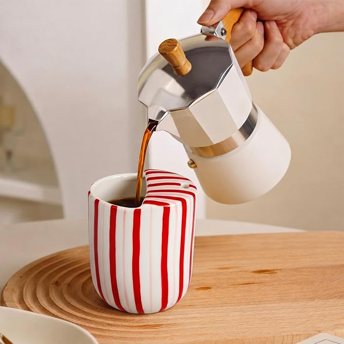 Ceramic Mug with Sip Hole 10 oz Novelty Red Striped Ceramic Coffee Mug Hand Painted Travel Mugs Heat Resistant Non Slip Built in One Lid Handcraft Mugs for Coffee Lovers Appreciation Gift - Image 5