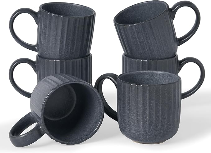 famiware Coffee Mugs Set of 6, Starlight 11 oz Mug Cup Set with Handle for Coffee, Tea, Cocoa, Milk - Ceramic Stoneware Mug Set, Matte Black Grey by Famiware