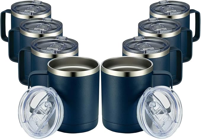 MEWAY 12oz Coffee Mug With Handle 8 Pack Bulk,Stainless Steel Insulated Travel Tumblers With Sliding Lid,Double Wall Vacuum Camping Cup for Hot & Cold Drinks Tea (Navy, 8) by MEWAY