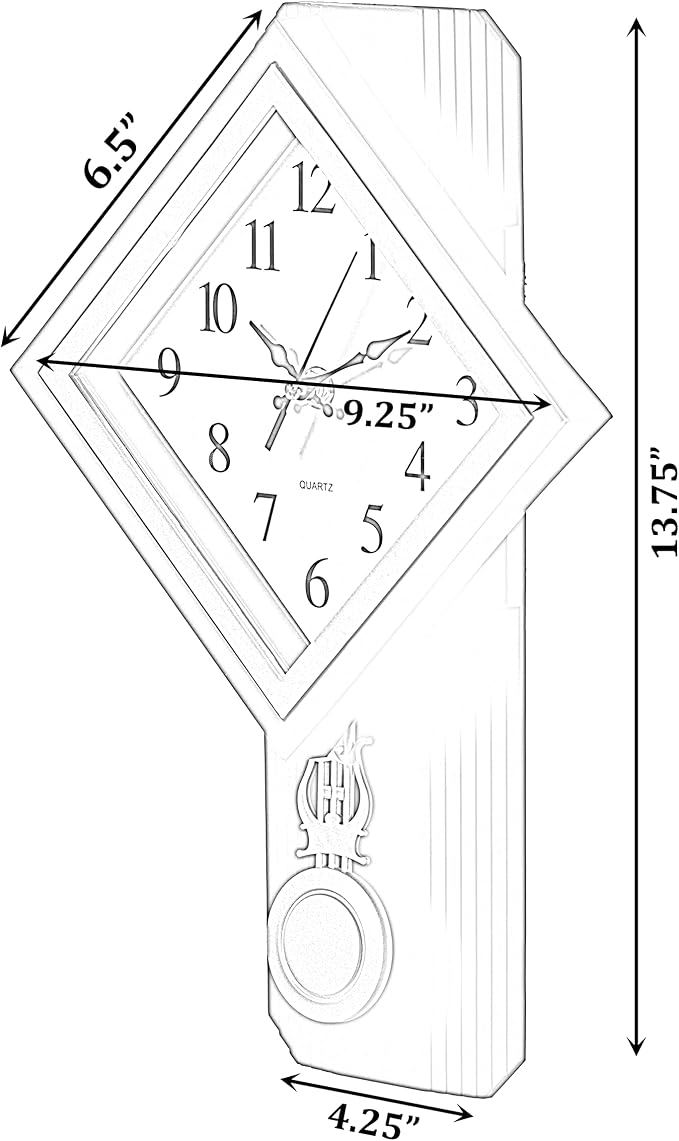 Clockswise Traditional Brown Square Wood- Looking Pendulum Plastic Wall Clock for Living Room, Kitchen, or Dining Room - Image 4