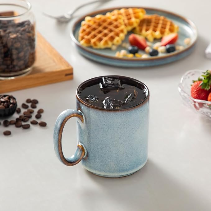 vancasso ONION Ceramic Coffee Mugs Set of 6, 16 Oz Coffee Cups for Latte, Cappuccino, Tea & Hot Cocoa, Artisan Modern Style for Coffee Bar, Home & Kitchen, Microwave & Dishwasher Safe, Light Blue Gray - Image 7