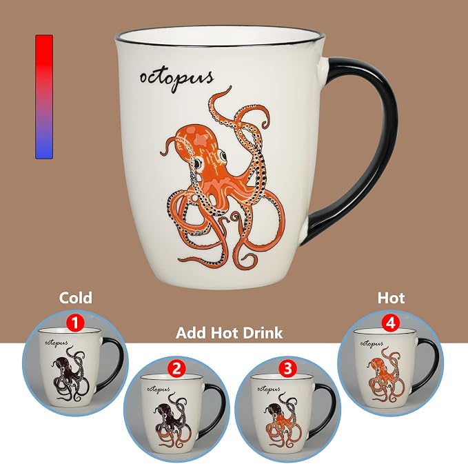 Ceramicfor Octopus Heat Changing Coffee Mug Cool Color Changing Mug Christmas Birthday Gifts for Men Women - Image 3