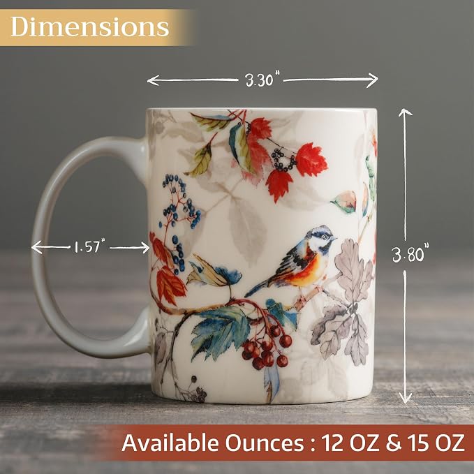 Maison d' Hermine Coffee Mug with Handles Tea Cups (15 Ounce, Pack of 1) | Fine Bone China Coffee Mugs for Hot Beverages Cappuccino Latte Home Restaurant Spring Summer -Equinoxe - Beige - Passerine - Image 4