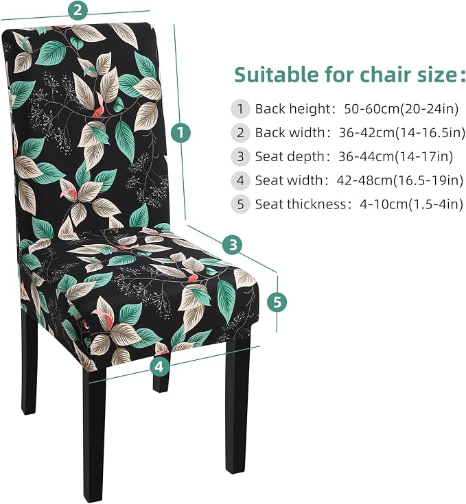 Fuloon Chair Covers for Dining Room 4 Pack, Printed Stretch Dining Slipcovers, Washable Kitchen Slip Covers for Parson Chair Midnight Leaves Printed, Set of 4 - Image 3