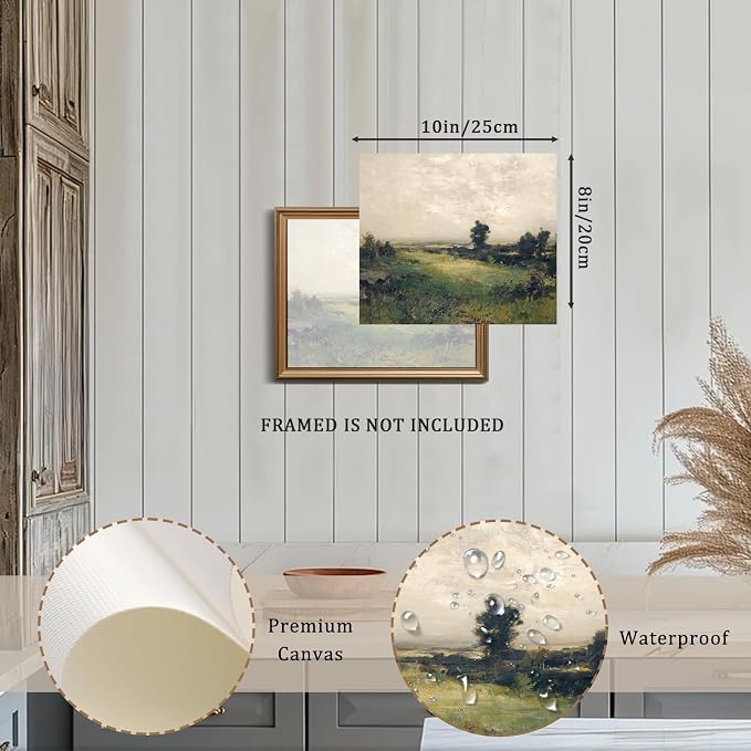 XOCUUI Vintage Landscape Unframed Canvas Wall Art, Vintage Rural Hill Prints, The Vast Grassland Classic Wall Prints Farmhouse Bathroom Office Decor - 12x16in - Image 5