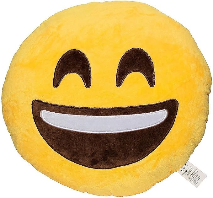EvZ Official Certified Smile Plush Pillow - 32cm Large Soft Smiley Face Emoticon Cushion - Cute Happy Decorative Stuffed Toy for Living Room, Kids Gift & Positive Vibe Decor (Yellow) by EvZ