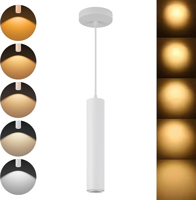 LED Pendant Lights Modern Island Lights Ceiling Hanging Spotlight | Zoomable15°-60°,5CCT/2700K-5000K,Dimmable,12W,Unique Pendant Lighting for Kitchen Island Bar,White by AJBVP5CCTLEDLighting