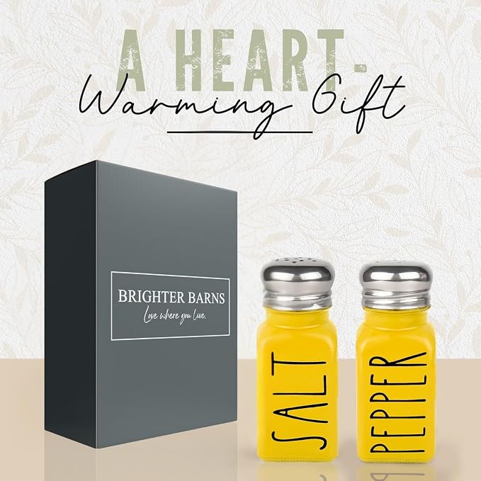 Yellow Salt and Pepper Shakers Set by Brighter Barns - Cute Kitchen Decor & Kitchen Accessories - Cute Glass Shakers - Farmhouse Decor for Home Restaurants Wedding Gift & Stainless Steel Lid (Yellow) - Image 5