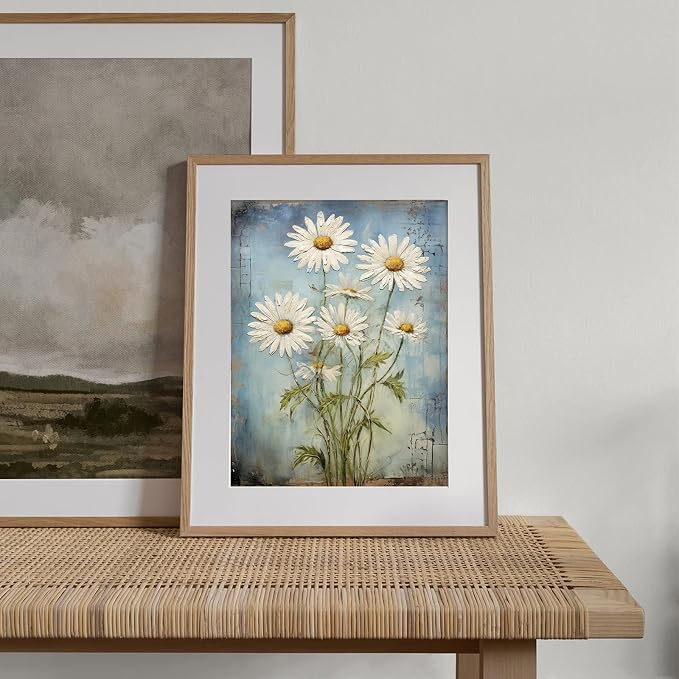 XOCUUI Unframed Wall Art For Bedroom DéCor Farmhouse Floral Canvas Wall Art White Daisy Wall Picture Daisy Canvas Print Neutral Artwork for Home Living Room Bedroom Office 8x10 - Image 2