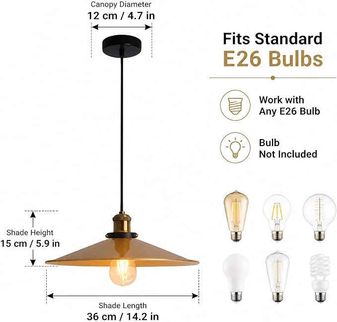 KCO Lighting Industrial Gold Pendant Lights Kitchen Island, 14.2” Modern Farmhouse Pendant Lighting for Dining Room Living Room Bedroom E26 Hardwired Hanging Ceiling Lamp with Adjustable Height - Image 2