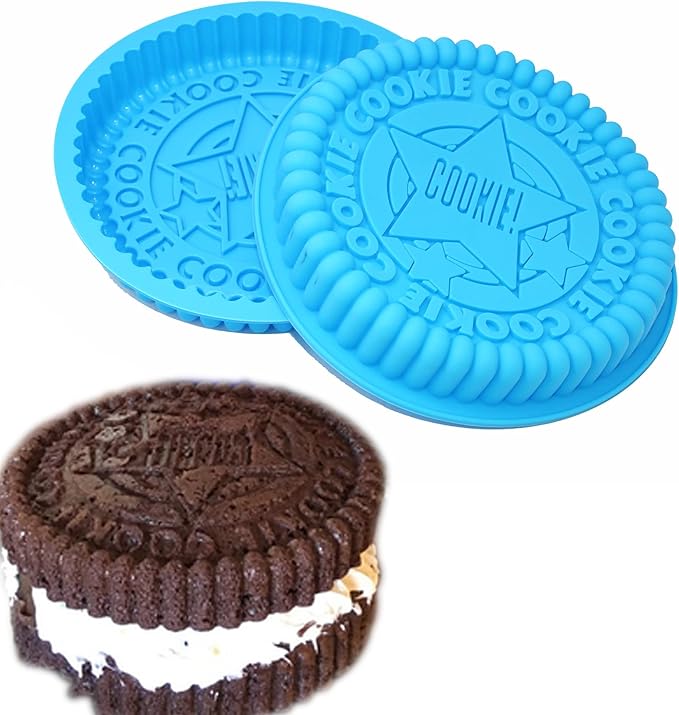 X-Haibei 7.5 Inch Giant Round Sandwich Cookie Cake Mold - 2 PCS Food-Grade Silicone Baking Pans for Double-Layer Cream Cakes, Cookie Cakes