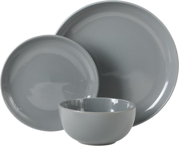 Gibson Home Rockaway 12 Piece Plates and Bowls Matte Outside/Shiny Inside Glaze Service for 4 Dinnerware Set - Blue - Dishwasher and Microwave Safe - Image 6